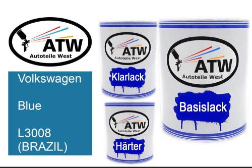 Volkswagen, Blue, L3008 (BRAZIL): 1L Lackdose + 1L Klarlack + 500ml Härter - Set, von ATW Autoteile West.